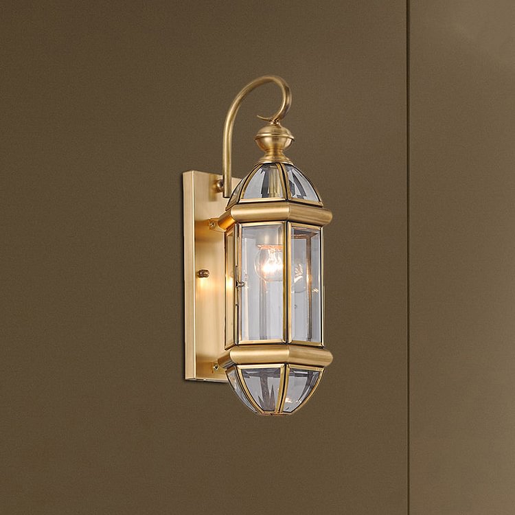 Metal Gold Sconce Light Lantern 1 Head Traditionalism Wall Lighting Fixture for Hallway