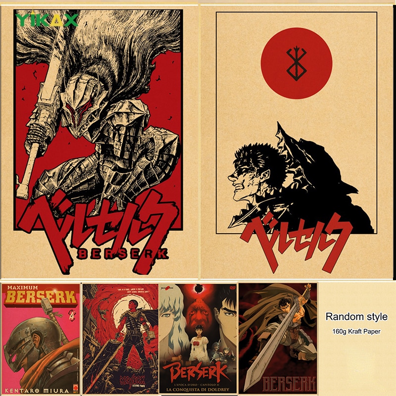 Nigikala Posters Classic Anime Berserk Poster Retro Kraft Paper Prints