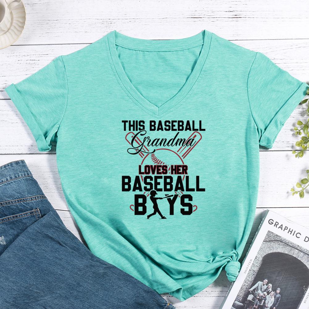 This baseball grandma loves her baseball boys V-neck T Shirt-Guru-buzz