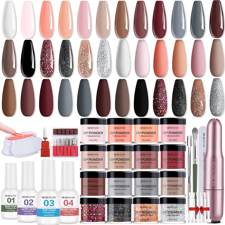 Morovan 18 Colors Dip Powder Nail Kit Starter DPM41