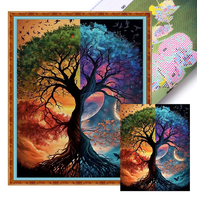 【Huacan Brand】Colorful Tree Of Life 14CT Stamped Cross Stitch 40*50CM