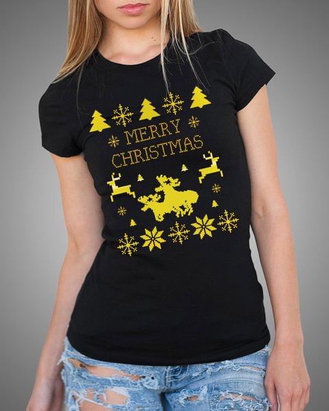 Merry Christmas Moose Love T-Shirt Ladies Top Ugly Sweater X-Mas Funny Tee - Shop Trendy Women's Clothing | LoverChic
