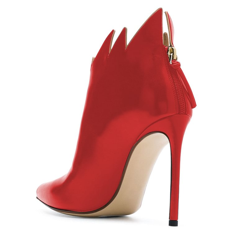 Red Flame Ankle Booties Pointy Toe Stiletto Heel Fashion Boots |FSJ Shoes