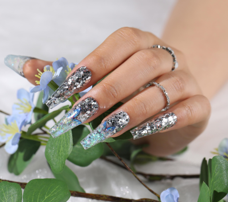 Flash Full Rhinestone Artificial Nails with Bright Color and Catching Look  Design for DIY Nail Art Decorations Salon