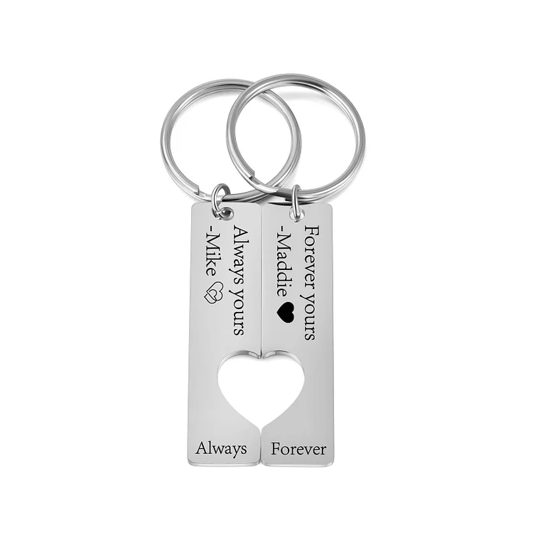 Personalized Couple Keychain Set Engrave Name Heart Matching Couple Gifts