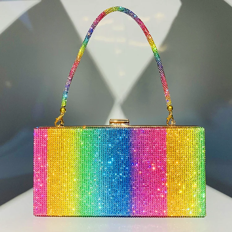 Banquet Rainbow Chain Sequin Rhinestone Bag-Dark Multicolor