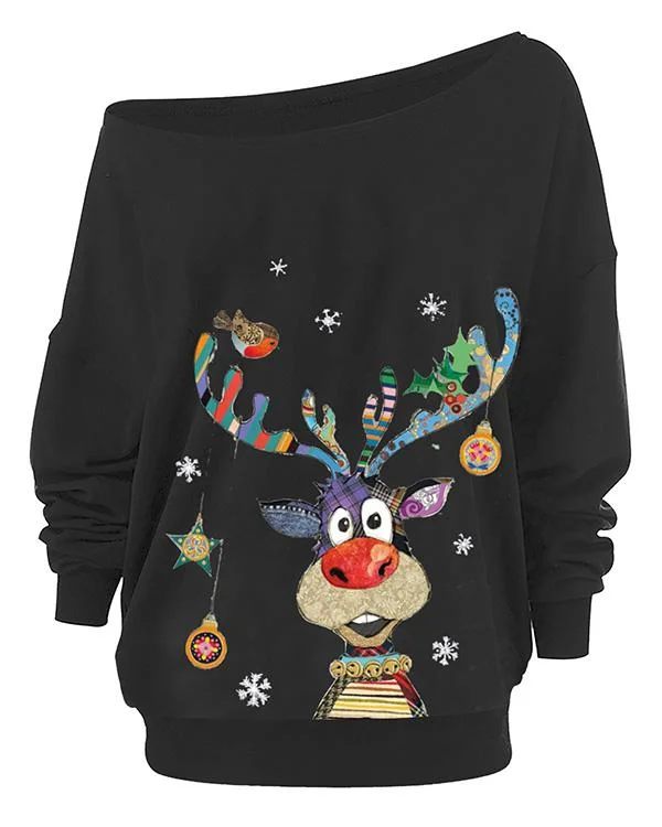 Women's One Shoulder Christmas Blouses&Tops
