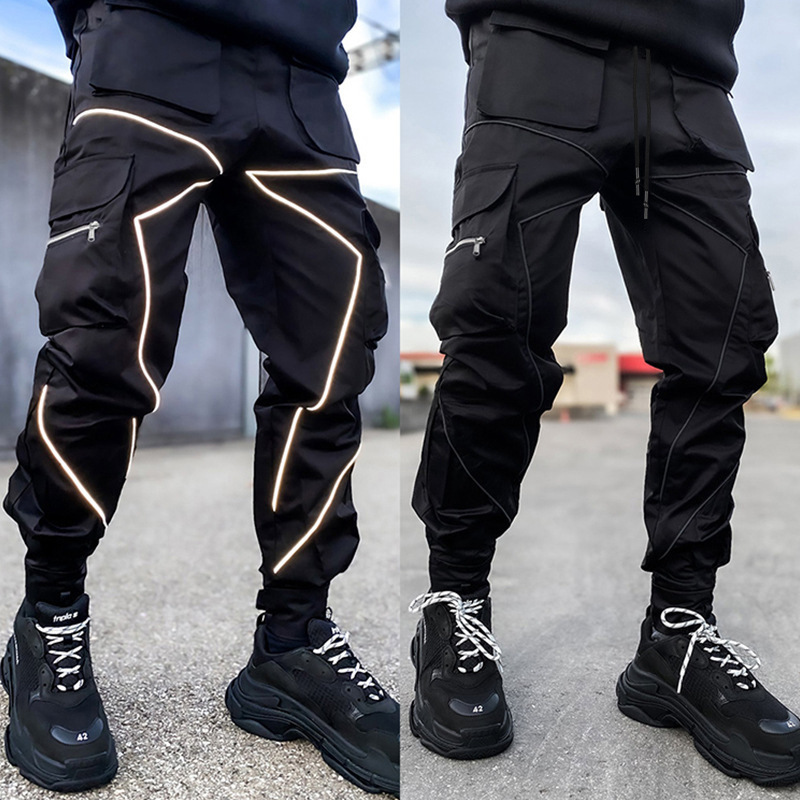 Men's Loose Straight Cargo Pants Multi-Pocket Reflective Sports Pants / TECHWEAR CLUB / Techwear