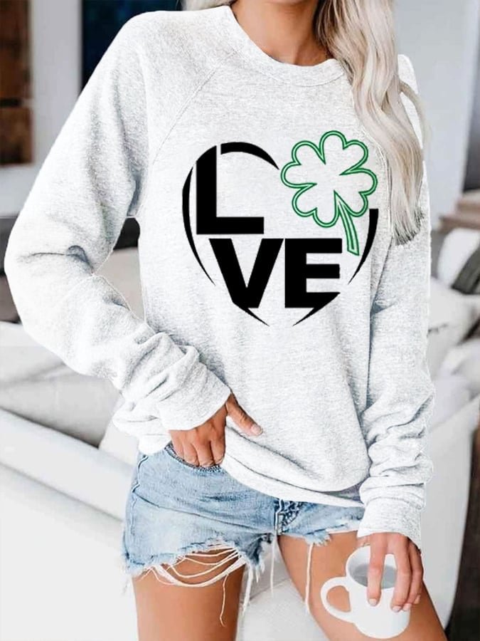 Women's Casual I Love St. Patrick's Day Print Round Neck Sweater socialshop
