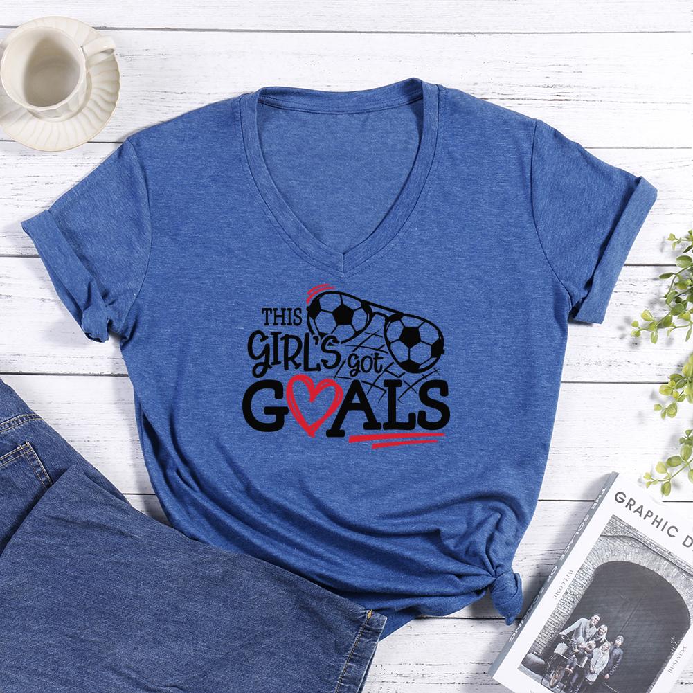 Girl's Soccer V-neck T Shirt-Guru-buzz