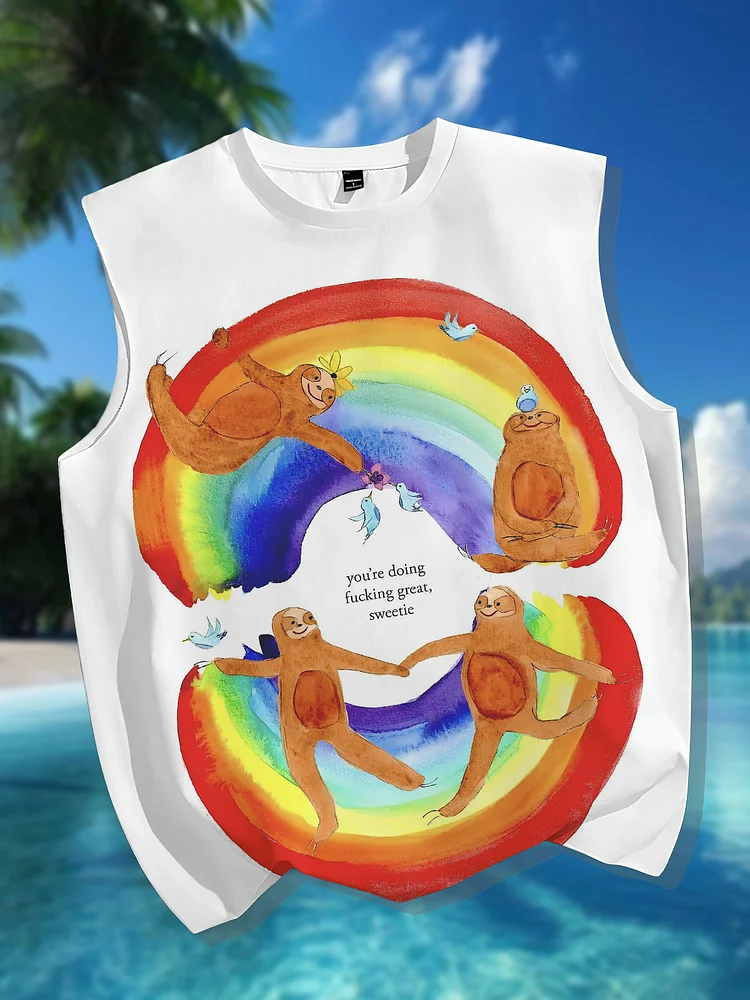 Men's You're Doing Fucking Great Sweetie Rainbow Art Print Tank Top