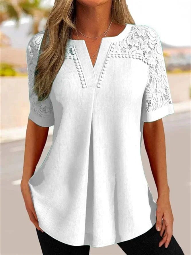 Women's Lace Short Sleeve V-neck Top