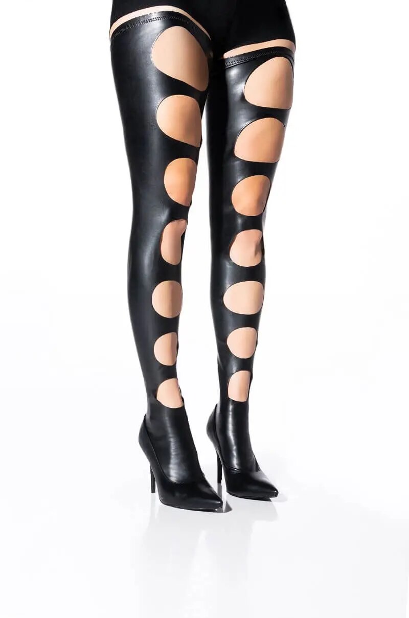 VCSHOES Over The Knee Boots High Heel Women's Hollow Out Boots Pu Leather Stiletto Heels Woman Tight Pointed Toe Boots