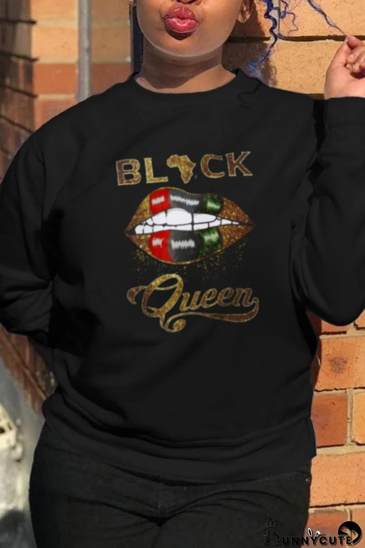 Black Fashion Street Print Split Joint Letter O Neck Tops