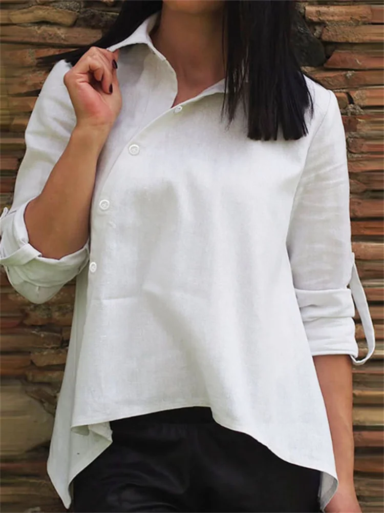 Oblique Placket Irregular Hem Blouse