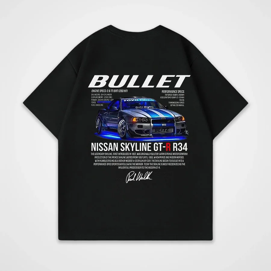 Bullet Nissan Skyline Gt-R R34 Printed Unisex Oversized T-shirt - Devcarry