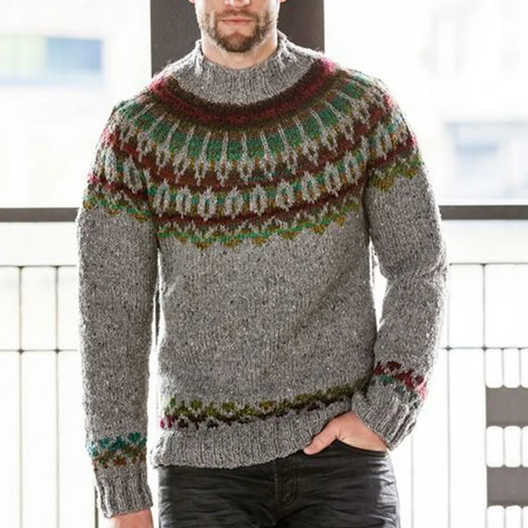 Vintage Royal Knit Jacquard Icelandic Crew Neck Sweater（Unisex）