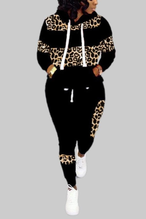 Fashion Hooded Collar Print Plus Size Set - BlackFridayBuys
