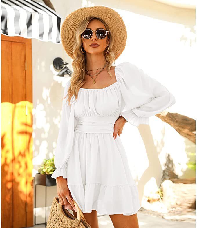 Lantern Sleeve Ruched Casual Dress - Shop Trendy Women's Clothing | LoverChic