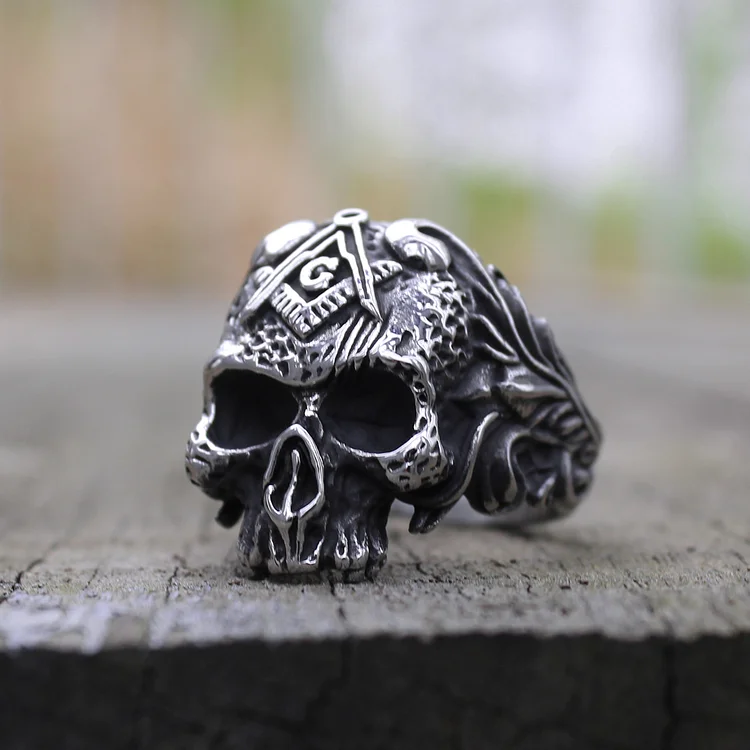 Gothic Masonic Skull Stainless Steel Ring