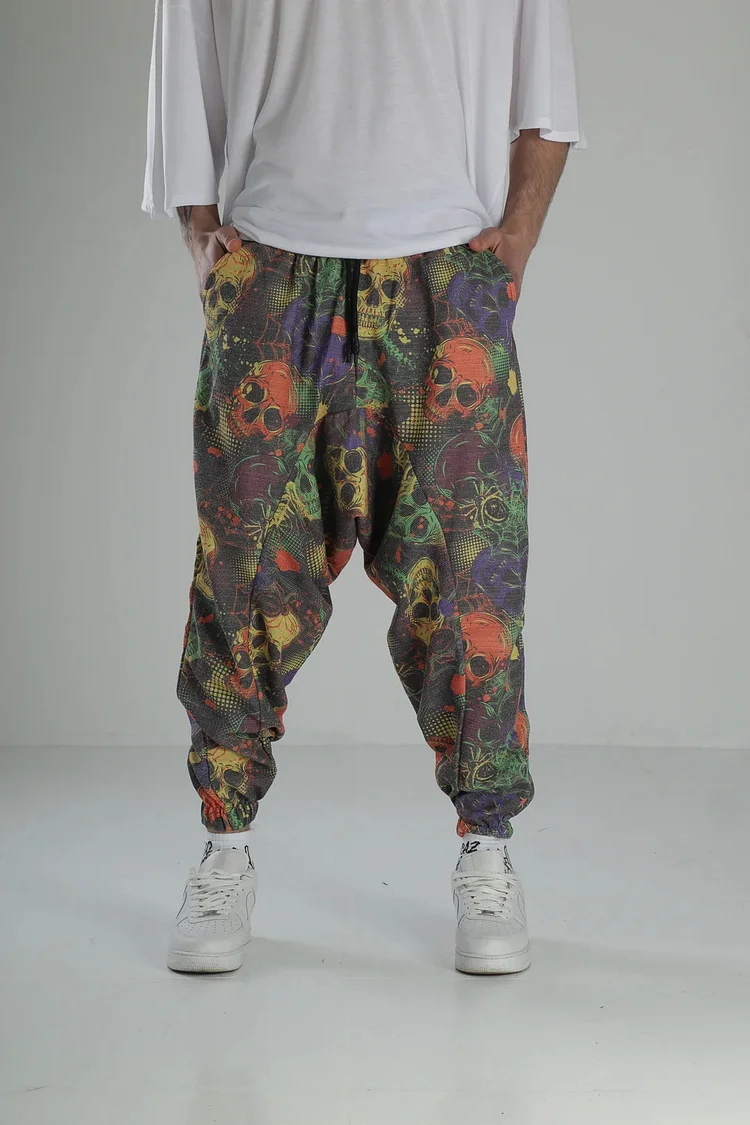 Skull Print Harlequin Pants