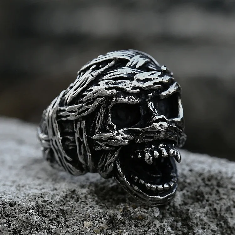 Gothic Mummy Skull Stainless Steel Ring