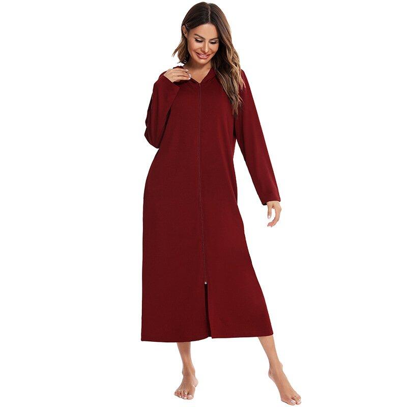 thdmladies Zipper Front Sleepwear Striped Nightdress With Pocket thedmladies