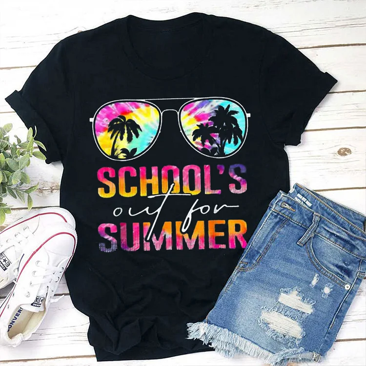 Women's School's Out For Summer Tie Dye Style Teacher T Shirt socialshop