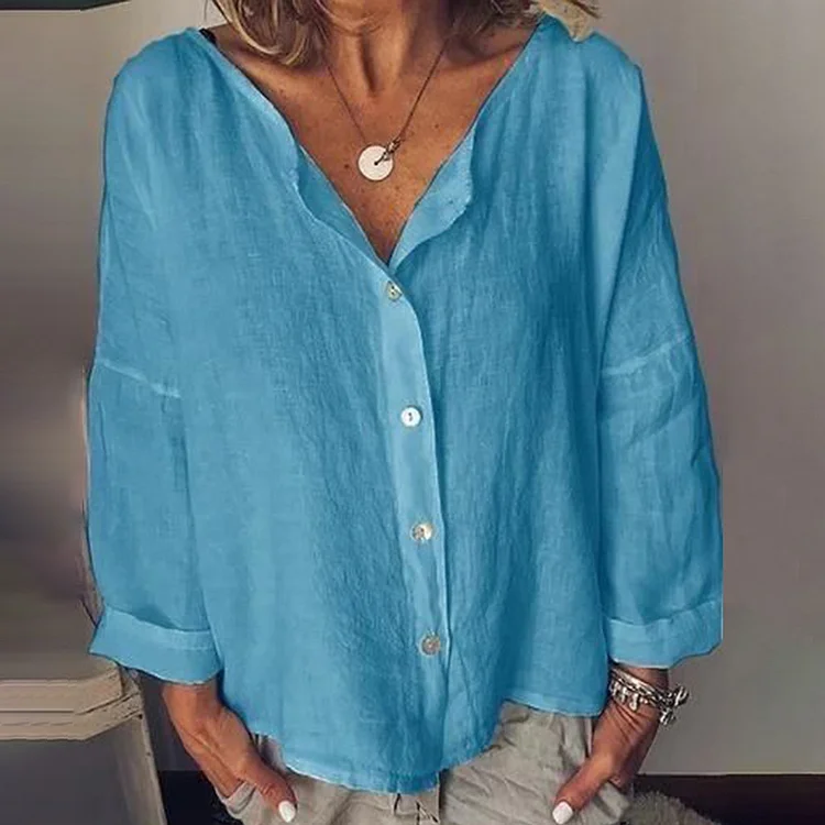Vintage Button Down V Neck Long Sleeve Comfy Shirt