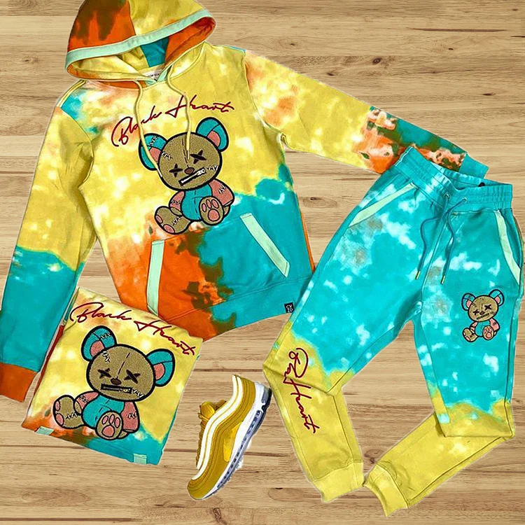 Fashionable yellow and blue violence bear hooded suit