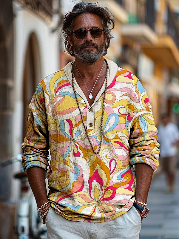 Men's Multicolor Abstract Floral Print Hooded Shirt