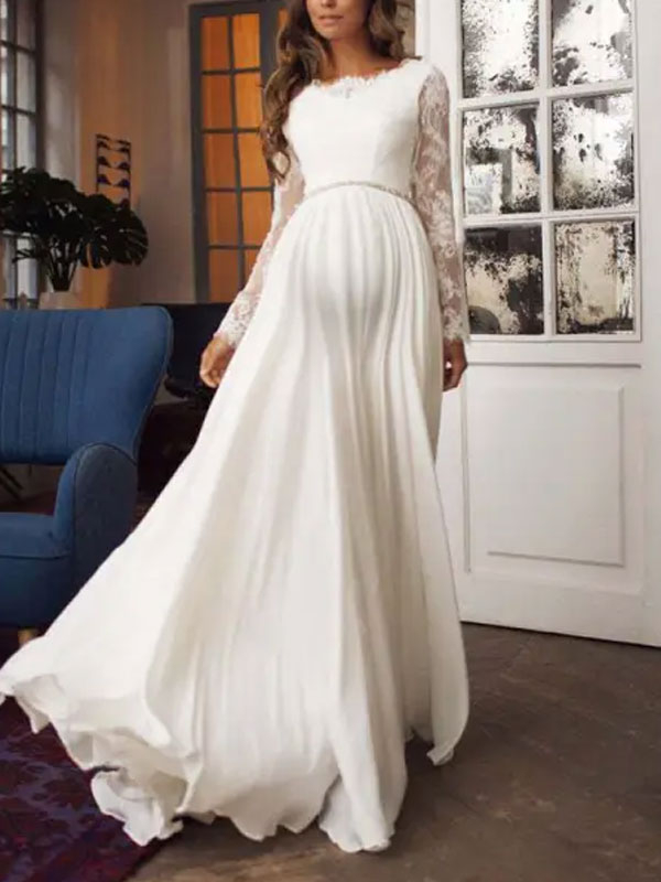 Maternity Round Neck Long Sleeve Backless Dress