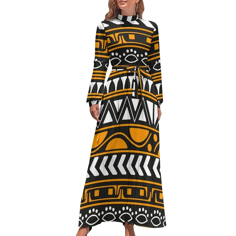 Personalized Women's Casual Long Sleeve Crew Neck Bohemian Fall Dress