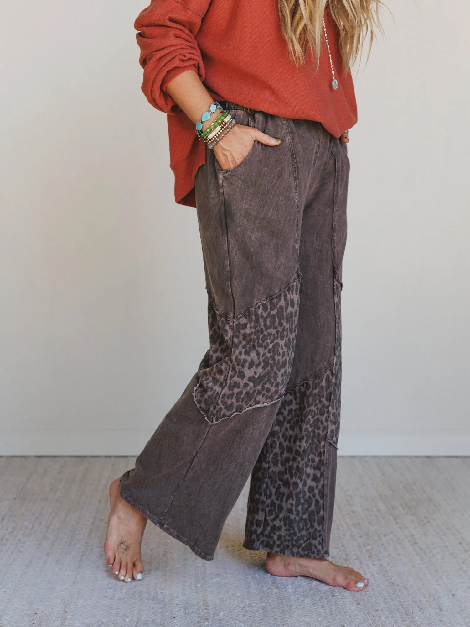 Printed Spirit Wide Leg Pants - Brown