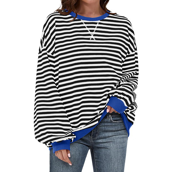 Biucly Women's Tie Dye Striped Sweatshirt – Oversized Pullover Top Long Sleeve 5 thumbnail image