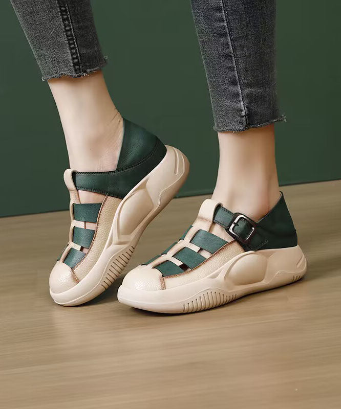 Green Comfy Splicing Faux Leather Platform Slide Sandals main image 0