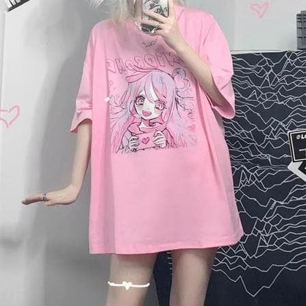 Pink Cute Girl Print Short Sleeve T-shirt SP16008