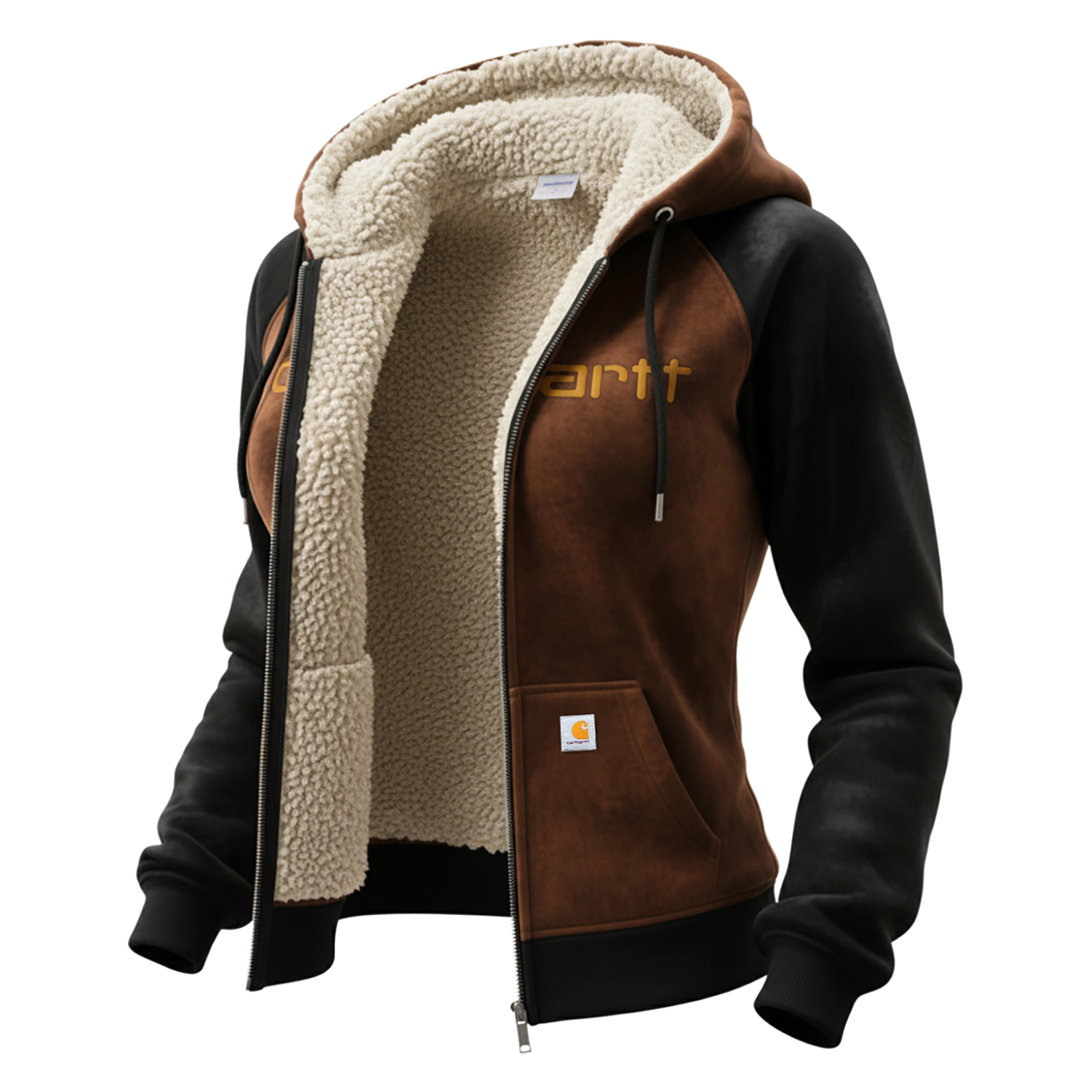 Outdoor Women's Casual Suede Contrast Color Stitching Raglan Sleeves Thickened Zipper Cardigan Jacket Hooded Sweatshirt