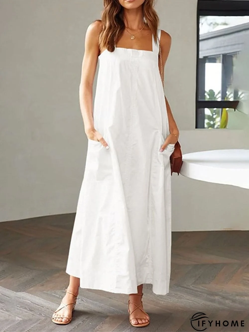 Women's Long Dress Maxi Dress Casual Dress Swing Dress Black Dress Pure Color Fashion Casual Outdoor Daily Date Backless Pocket Sleeveless Strap Dress Regular Fit Black White Yellow Spring Summer S M | IFYHOME