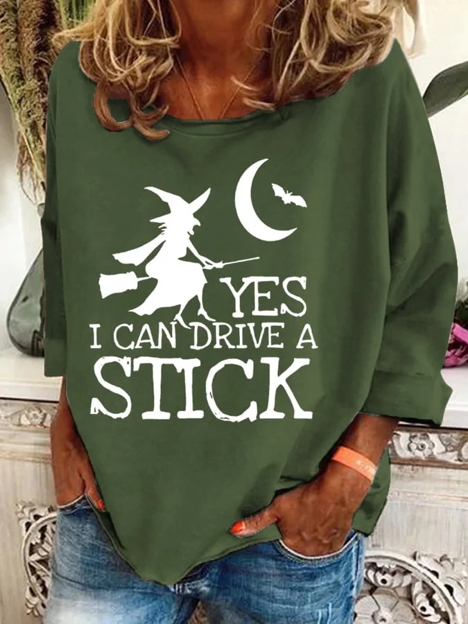 Women's Halloween Witch Print Crew Neck Sweatshirt socialshop