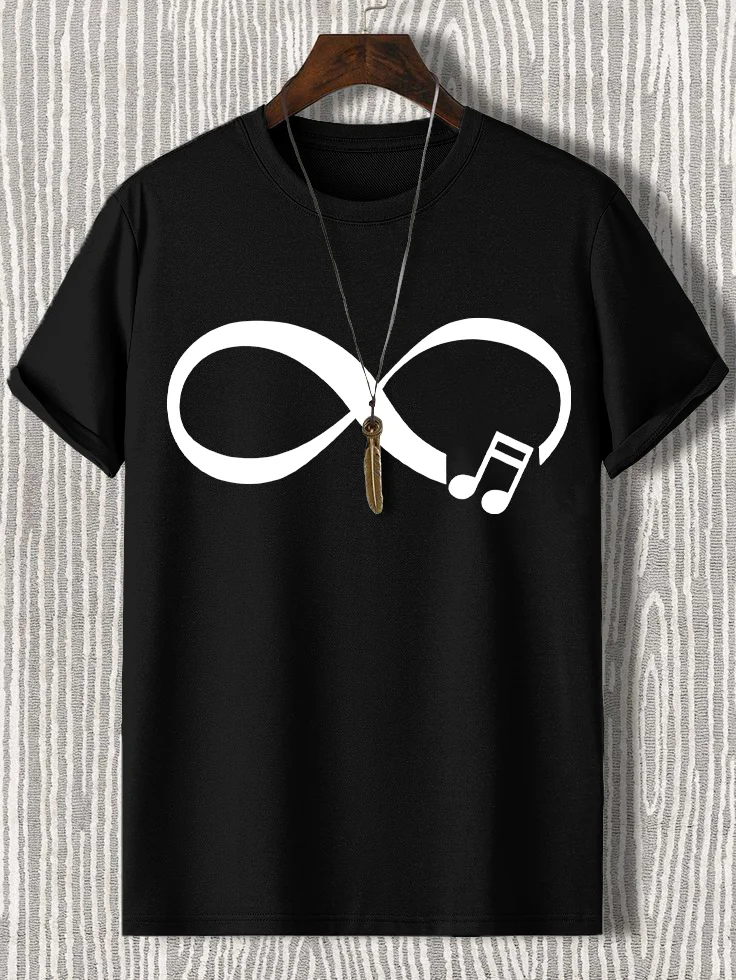 Men's Music Never Ends Infinity Symbol Print Cotton Casual T-Shirt
