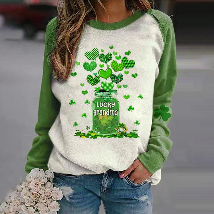 Comstylish St Patrick's Day LUCKY GRANDMA Printing Printed Sweatshirt
