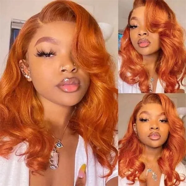 Orange Ginger Lace Front Wig Body Wave Wig Colored Human Hair Wigs