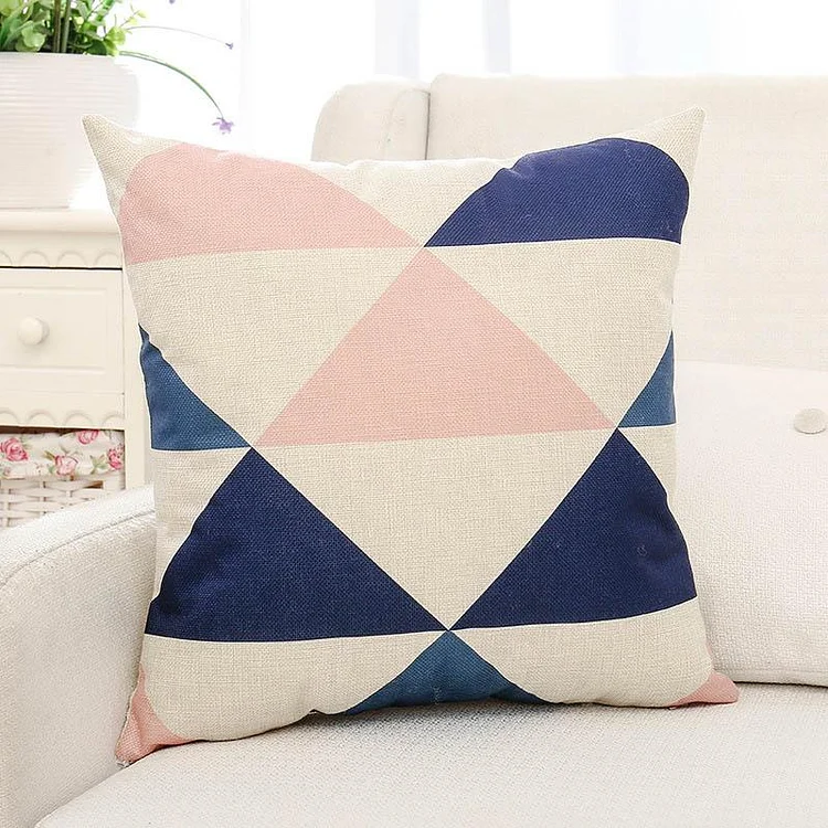Pink & Blue Geometric Printed Cushion Pillow