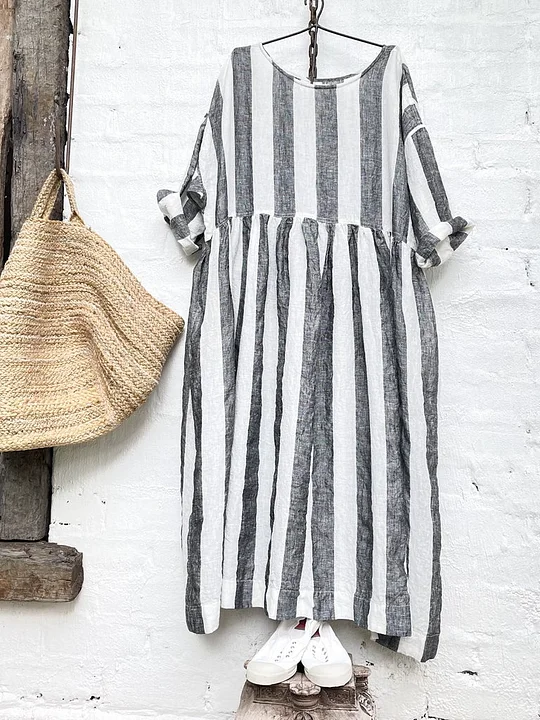 Casual Stripe Stitching Short Sleeve Dress