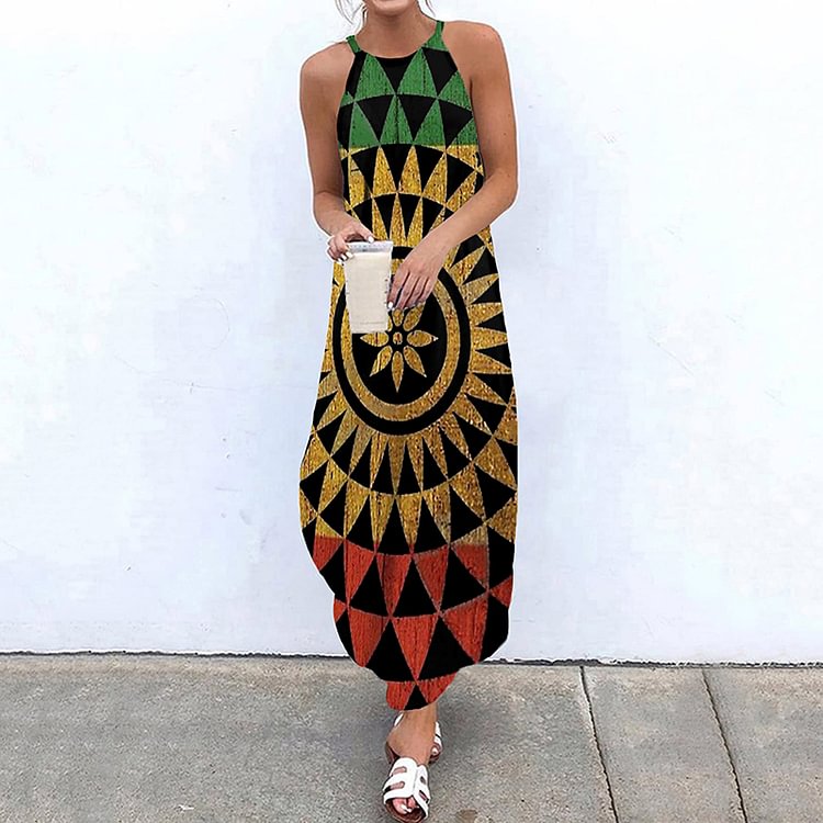 Juneteenth Vintage Print Sleeveless Maxi Dress