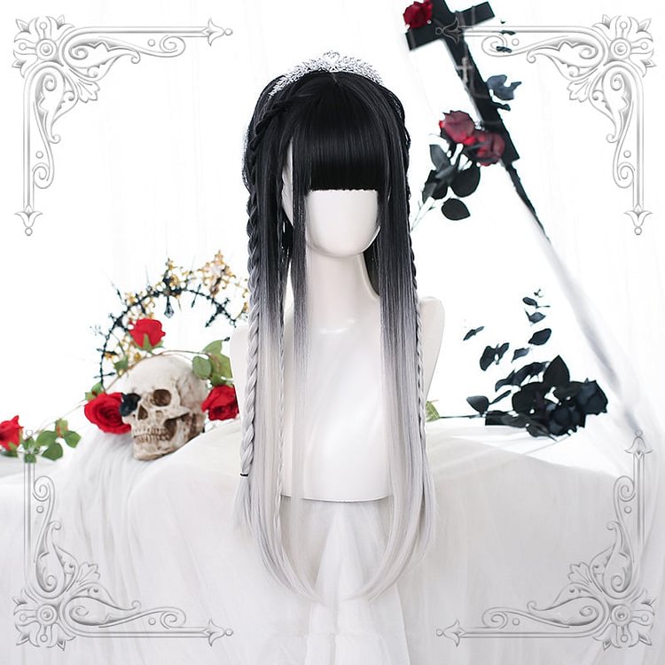 Harajuku Black Gray Gradient Straight Wig SP17322
