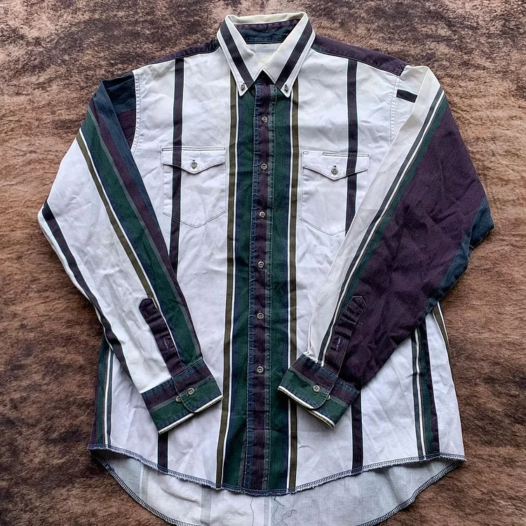 Men's Vintage Western Green and Purple Stripe Shirt