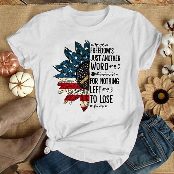 Casual Flag Sunflower Print T-Shirt