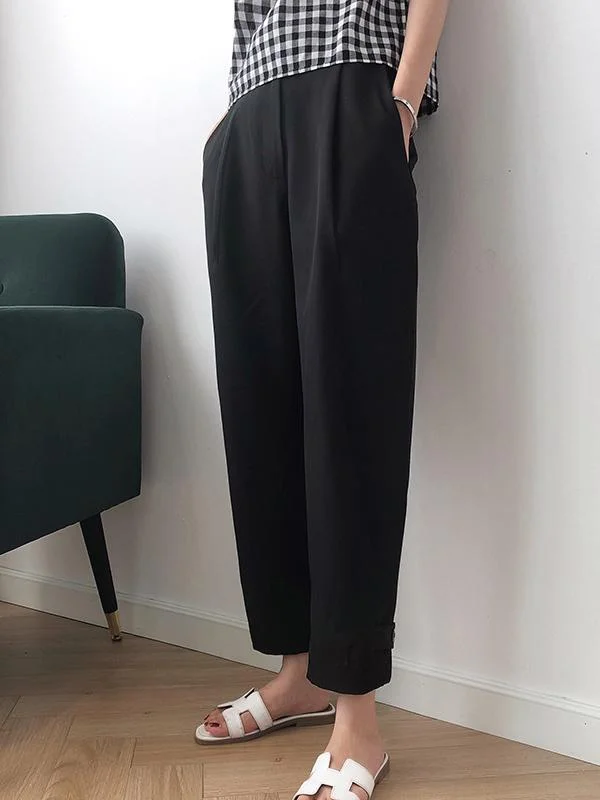 Solid High Waist Casual Suit Pants